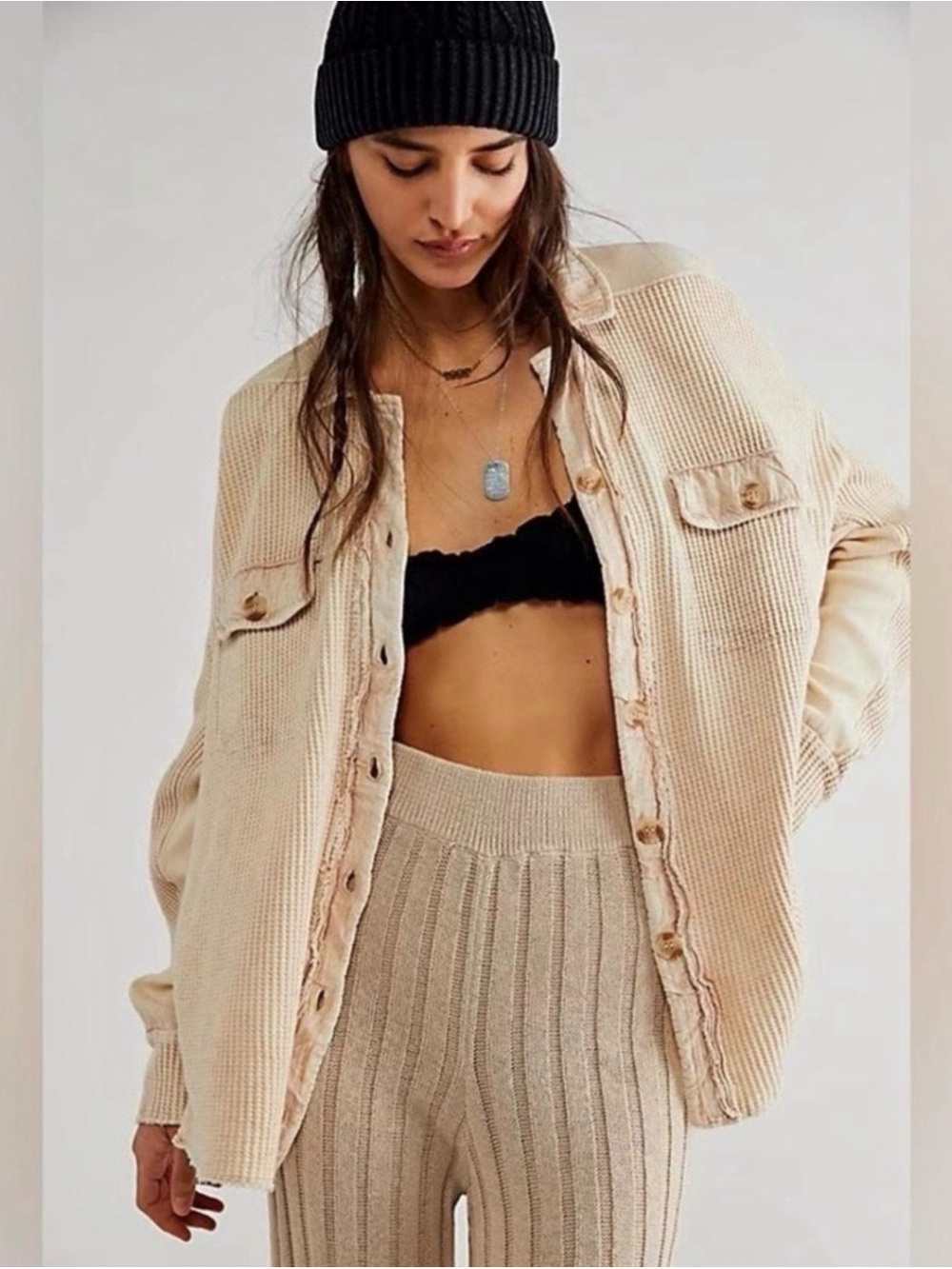Free People Scout Jacket Soft Cream Ribbed, M
